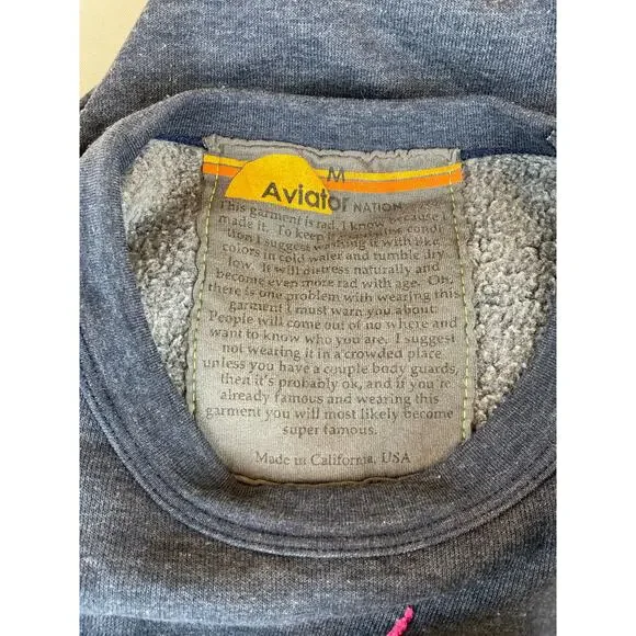 Women's Aviator Nation Bolt Stitch Chevron Crew Sweatshirt, Denim Blue - Size M - Picture 6 of 6